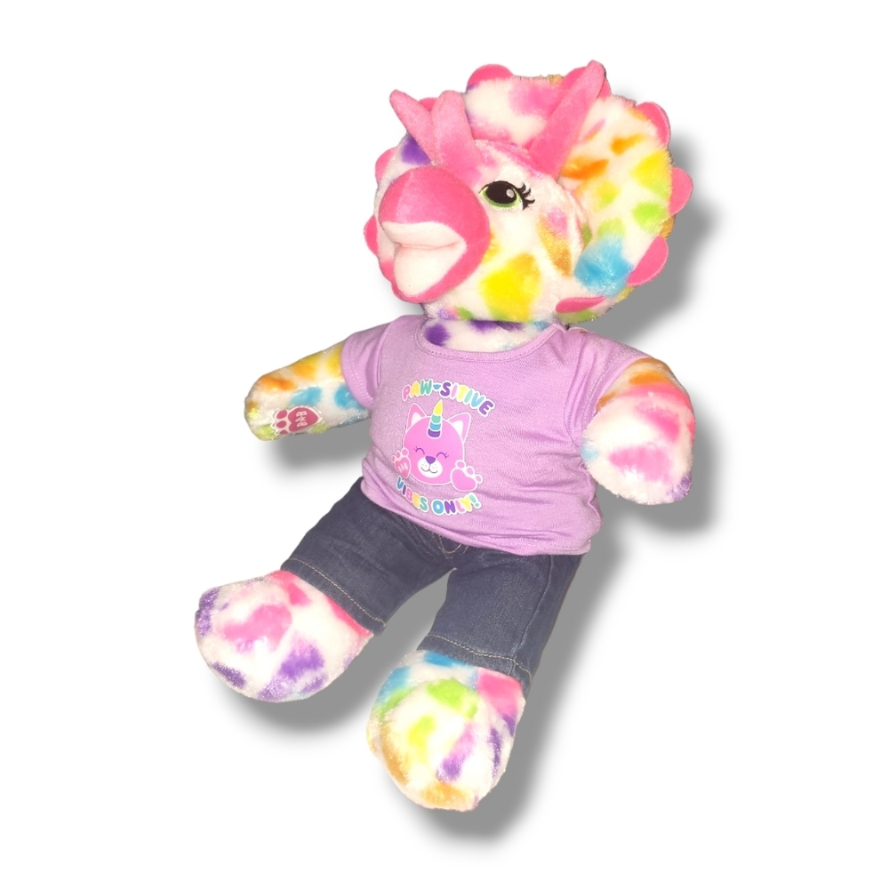 Build-A-Bear rainbow triceratops with clothing lot